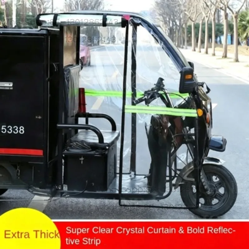 Electric Tricycle Windshield Side Door Curtain, Waterproof Cold-Proof Full Canopy Cover for Fall Winter