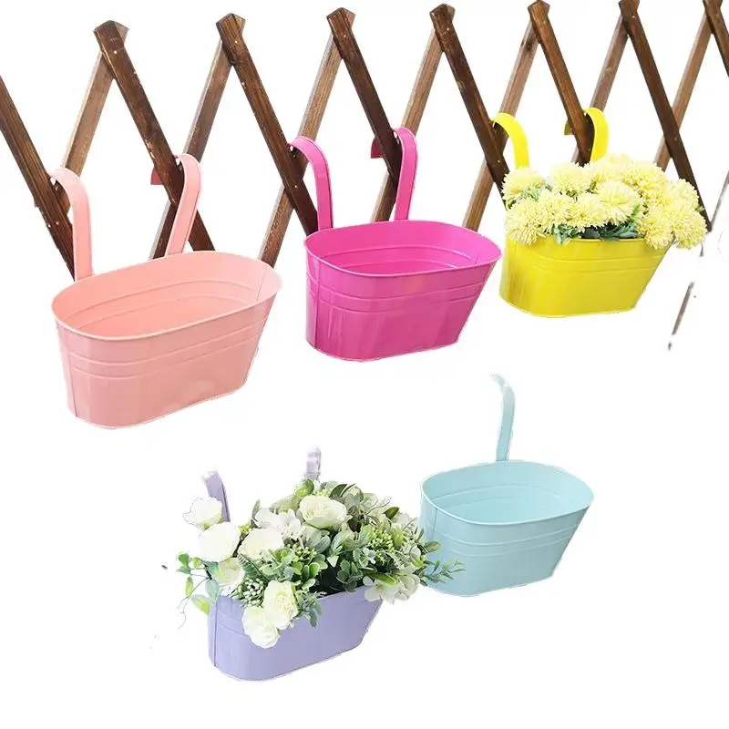 Multicolor Iron Hanging Flower Pot Detachable Hook Design Space Saving Planter for Balcony Fence Patio