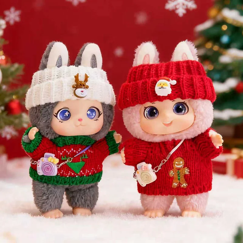 Christmas New Exquisite Doll Cute Vinyl Face Plush Toy Rabbit Bear Dog Panda Doll Wearing Clothes Pendant Keychian Kid Xmas Gift