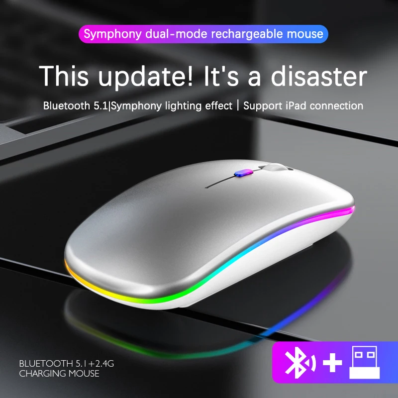 Rato sem fio portátil rgb recarregável bluetooth ratos sem fio computador mause led backlit ergonômico gaming mouse para computador portátil