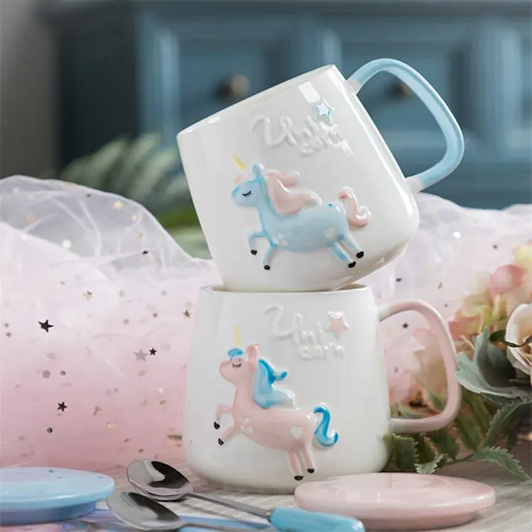 Unicorn Coffee Mug with Lid Spoon Drinking Water Cup with Lid and Spoon Cute Christmas Gift for Women Girl