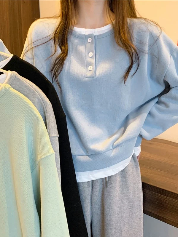 Ay solto longo sve hoodie feminino coreano sle primavera outono na moda streetwear casual confortável mistura de poliéster moletom