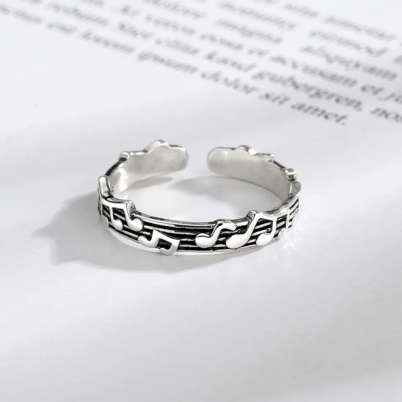 Real Money 925 Sterling Silver Vintage Note Music Finger Rings For Women Money 925 Wedding Party Jewelry Gift