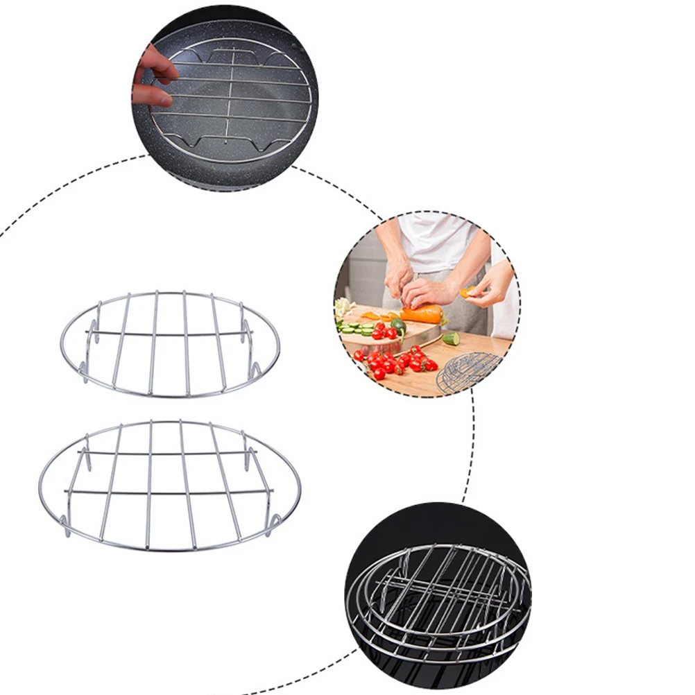 

2pcs Stainless Steel Steaming Rack Kitchen Multi-functional Household Steamer Grill Cooker Stand Cooling Baking Pan