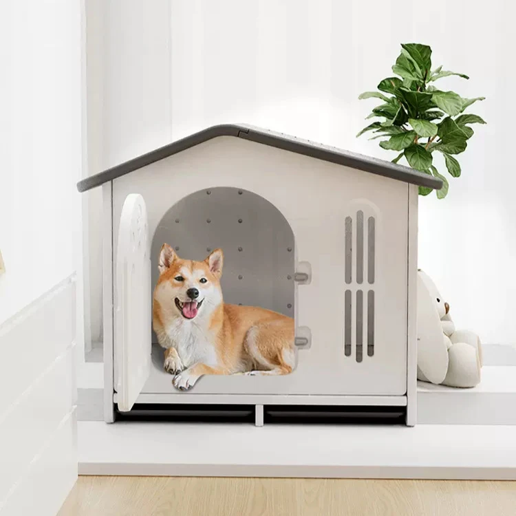 Venta al por mayor, fácil de instalar, resistente, para interiores y exteriores, casa de plástico ecológica, caseta para perros grandes para mascotas, jaula para perros a la venta con bandeja