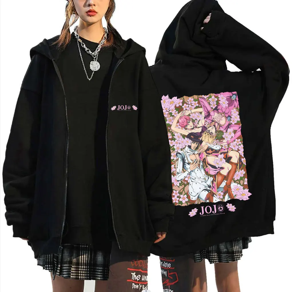 

Anime JoJo's Bizarre Adventure Giorno Giovanna Bruno Buccellati Graphic Zipper Hoodie Men Women Casual Oversized Zip Up Jacket