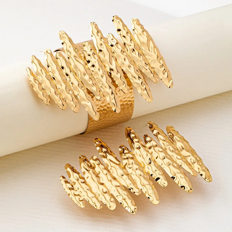 Women's Boho Chic Irregular Geometric Texture Bracelet and Ring Set