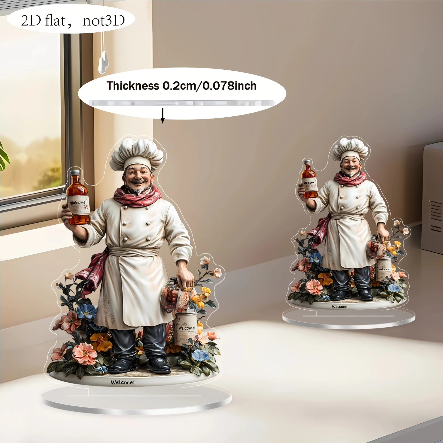 2D flat, Bohemian chef ornament, desktop decoration, multifunctional Bohemian style decoration, no need for electricity or batte