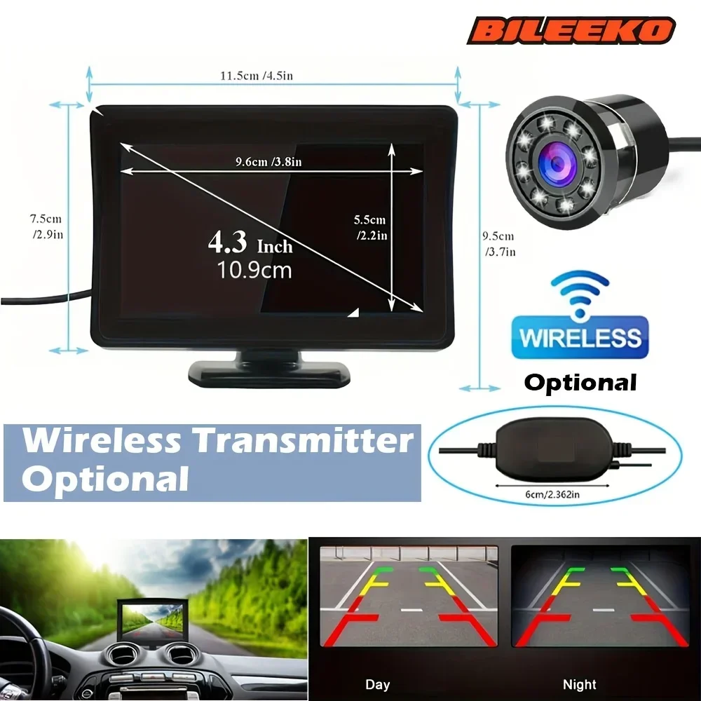 طقم مراقبة عكسية لكاميرا الرؤية الخلفية للسيارة من Bileeko - مساعد عكسي لوقوف السيارات بجهاز إرسال لاسلكي #2