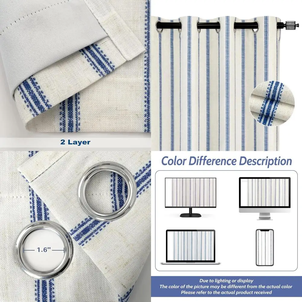 

Звукоизоляционные шторы с двойным слоем и утеплением, в полоску, с люверсами, 52x96 дюймов, для спальни и гостиной