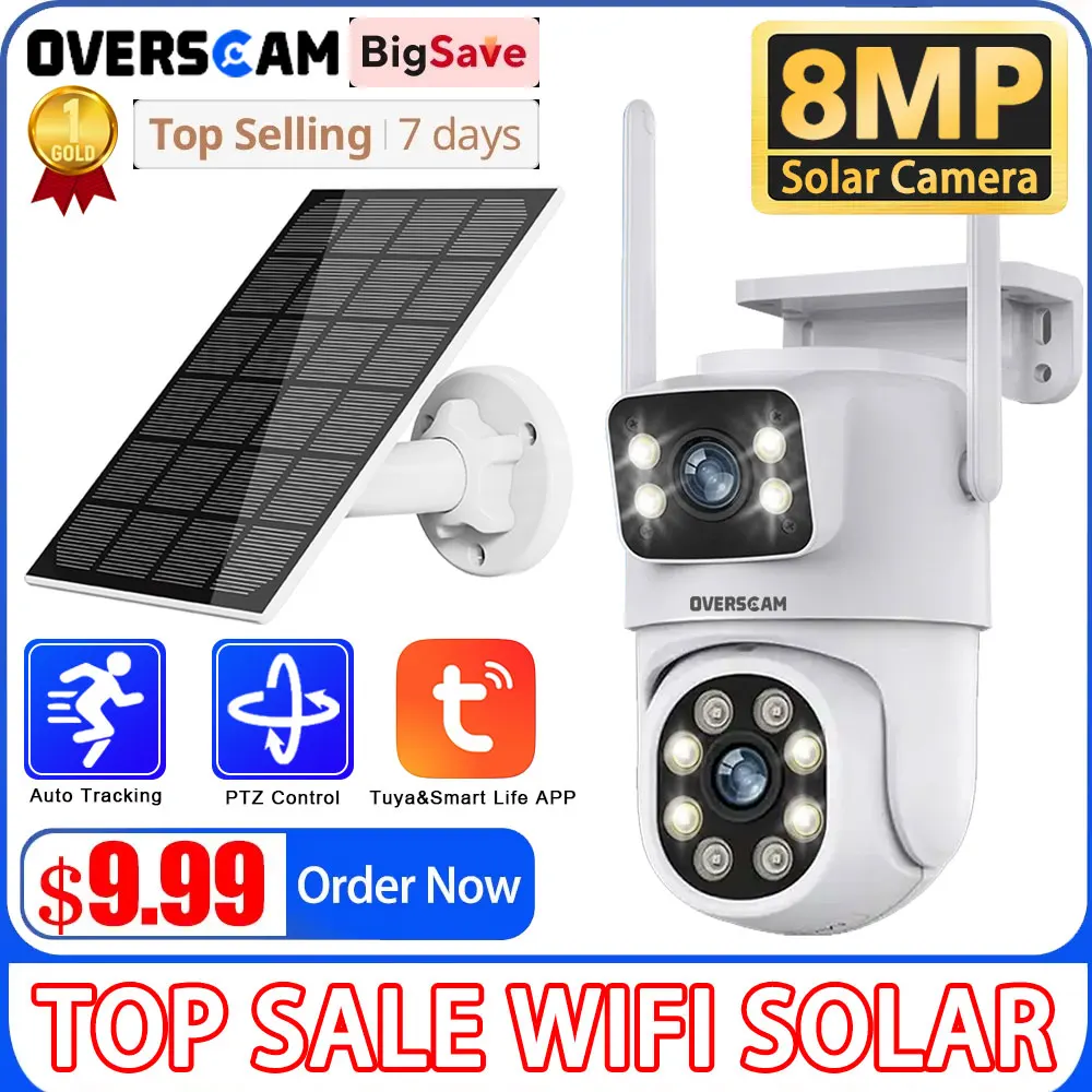 

4K 8MP Solar Powered Camera Tuya Smart Life Home Wireless Outdoor WIFI Solar Camera CCTV for Smart Home Farm Yard Field Monitor