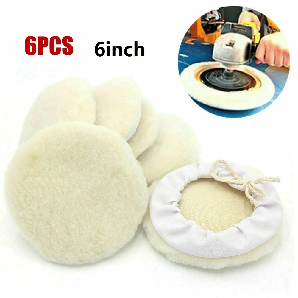 6 Pcs Ploshing Pad 6inch Car Lambs Wool Bonnet Buffing Wheel Pad Buffer Polishing Polisher Pad For Car Cleaning