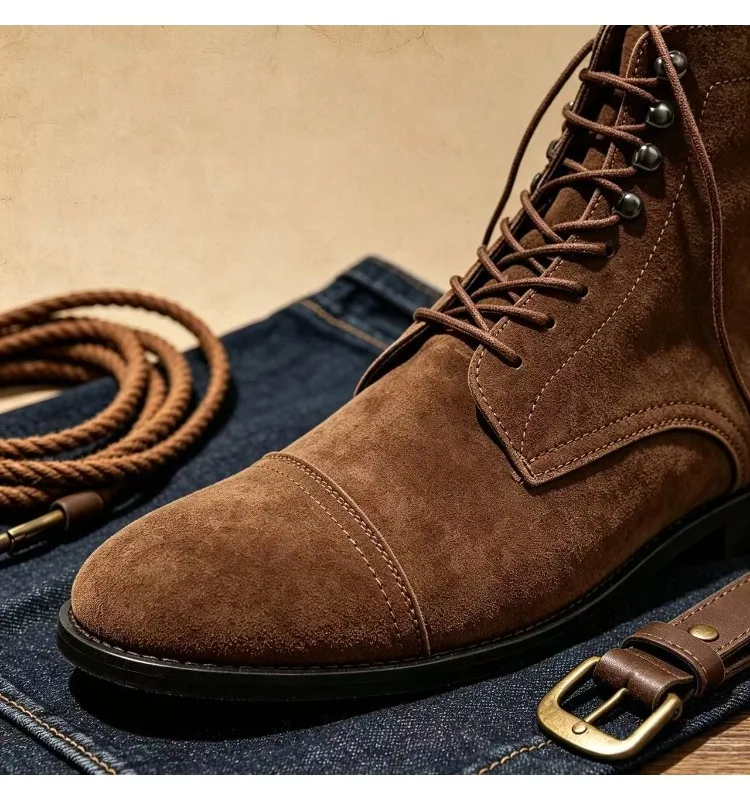 Herrenstiefel Neuankunft Motorradstiefel Hochwertige Retro Bequeme Freizeit-Arbeitsstiefel Knöchelhohe Arbeitsstiefel – Detail 9