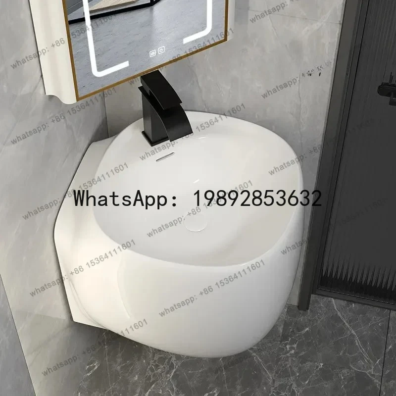 Small apartment wall-mounted wash basin Mini corner wash table Single basin Suspended hanging ceramic triangular wash basin