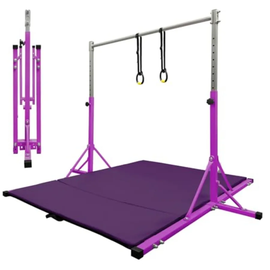Gymnastics Bar for Ages 3-15 Steel Black Adjustable Height 3' to 5' Steady Anti-Slip Construction for Home Indoor Training