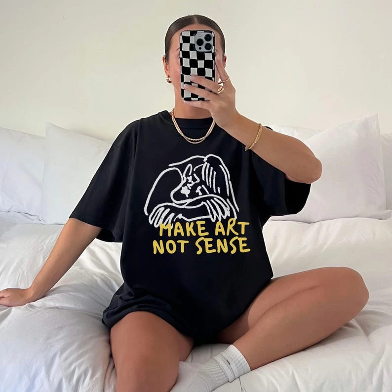 Make Art Not Sense Artist Statement Tee Grunge Retro Y2K Cotton Short Sleeve T-shirt Men Women Harajuku Y2K Streetwear Tee Tops