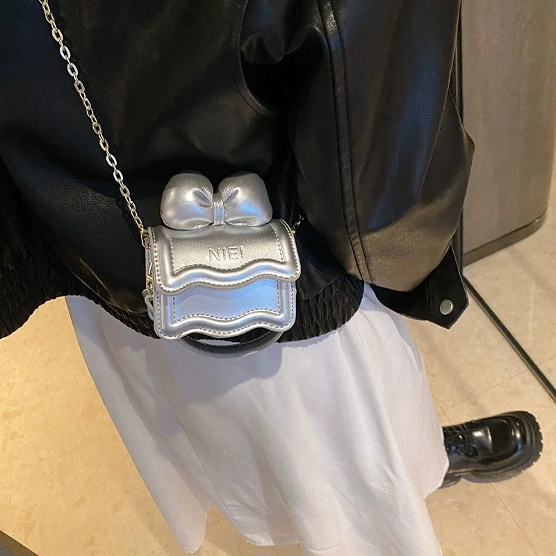 어린이용 나비 매듭 체인 크로스백 소녀용 미니 숄더백 레터 디자인 버클 PU 가죽 방수 패션 가방