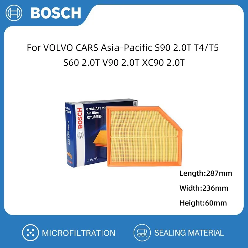 BOSCH Air Filter For VOLVO CARS Asia-Pacific S90 2.0T T4/T5 S60 2.0T V90 2.0T XC90 2.0T 31370089