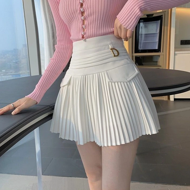 Elegant High Waist Mini Pleated Skirt Women Streetwear Korean Fashion Y2k Clothes Sweet Kawaii A Line Black Skirt with Shorts