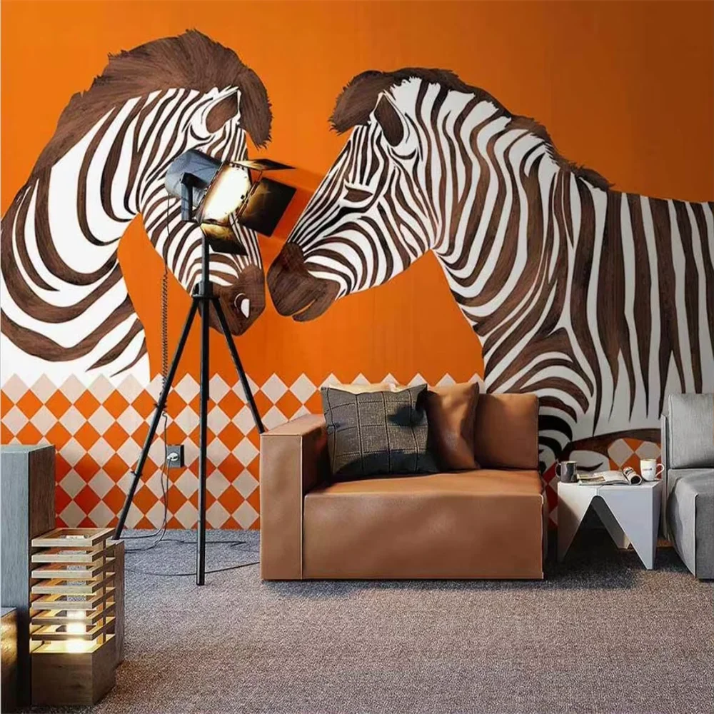 Custom orange zebra Mural Photo Wallpaper for Living Room Restaurant Hotel Wall paper home Decor 3D Wallpapers home improvement