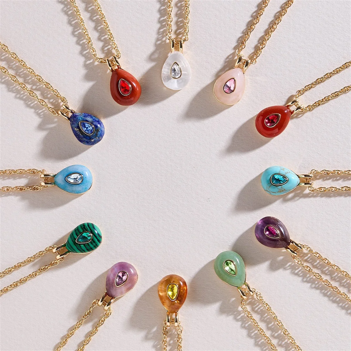 New Twelve Birthday Stone DIY Birth Stone Necklace Colored Zircon Accessories Gold Plated Color Preserved