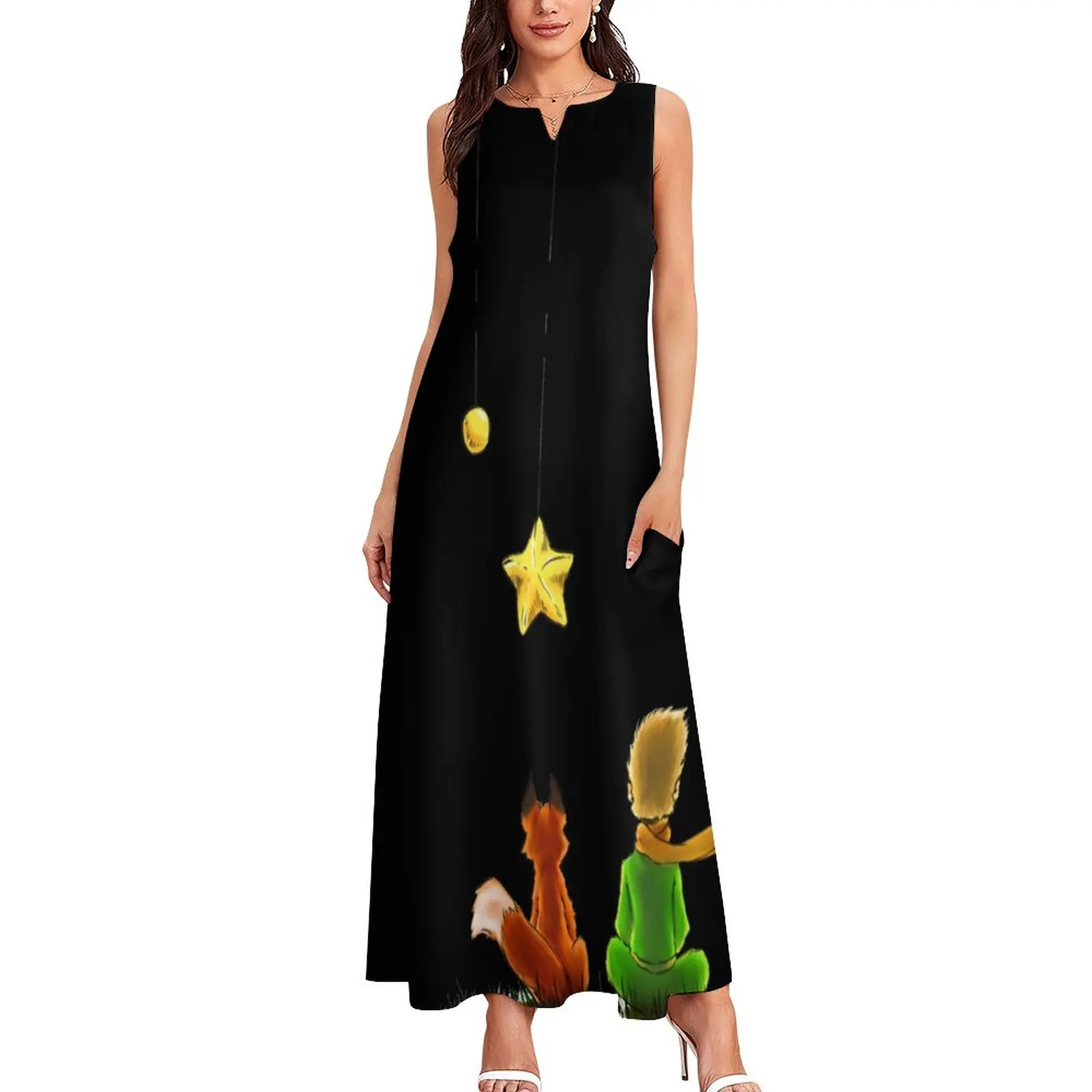 Little Prince Dress Summer Cute Fox And Stars Street Style Boho Beach Long Dresses Women Graphic Elegant Maxi Dress Big Size 4XL