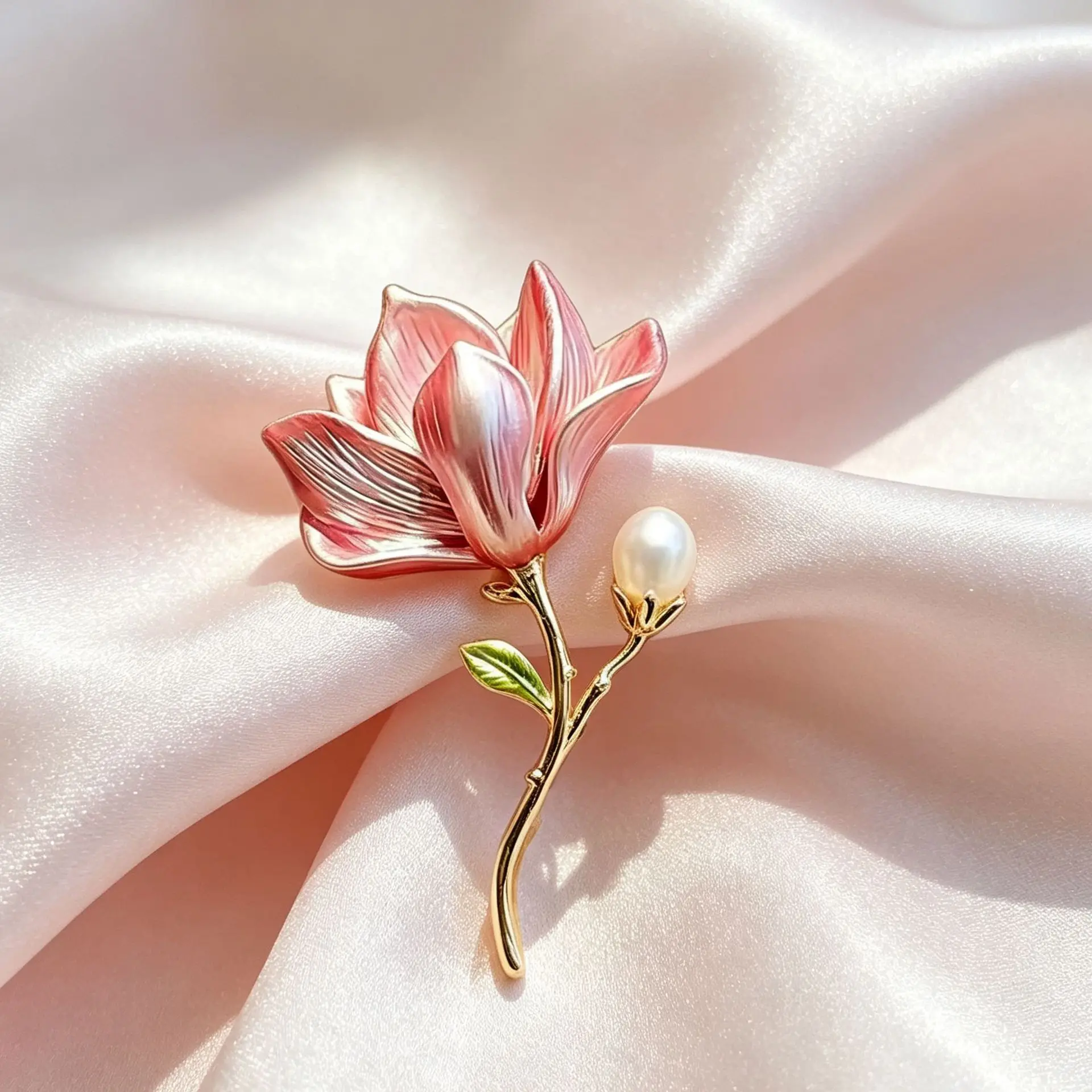 Elegant Enamel Magnolia Flower Pearl Brooches For Women Trendy Temperament Alloy Pins Jewelry Lady Festival Party Accessory Gift