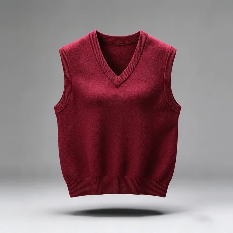 Men V Neck Knitted Vest Solid Color Sleeveless Pullover Slim Fit Soft Warm Knit Waistcoat Basic Casual Daily Mens Sweater Vest view 6