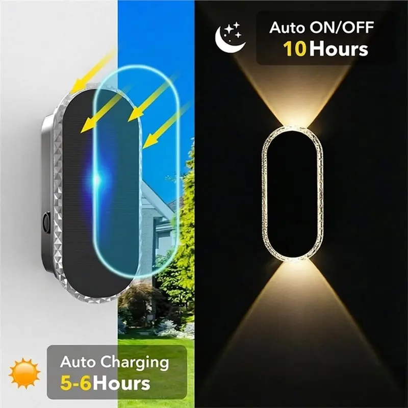 Y42A-Intelligent Light Control Solar Fence Lights 2PCS Up And Down Wall Washing Lamp For Patio Yard 3 Color