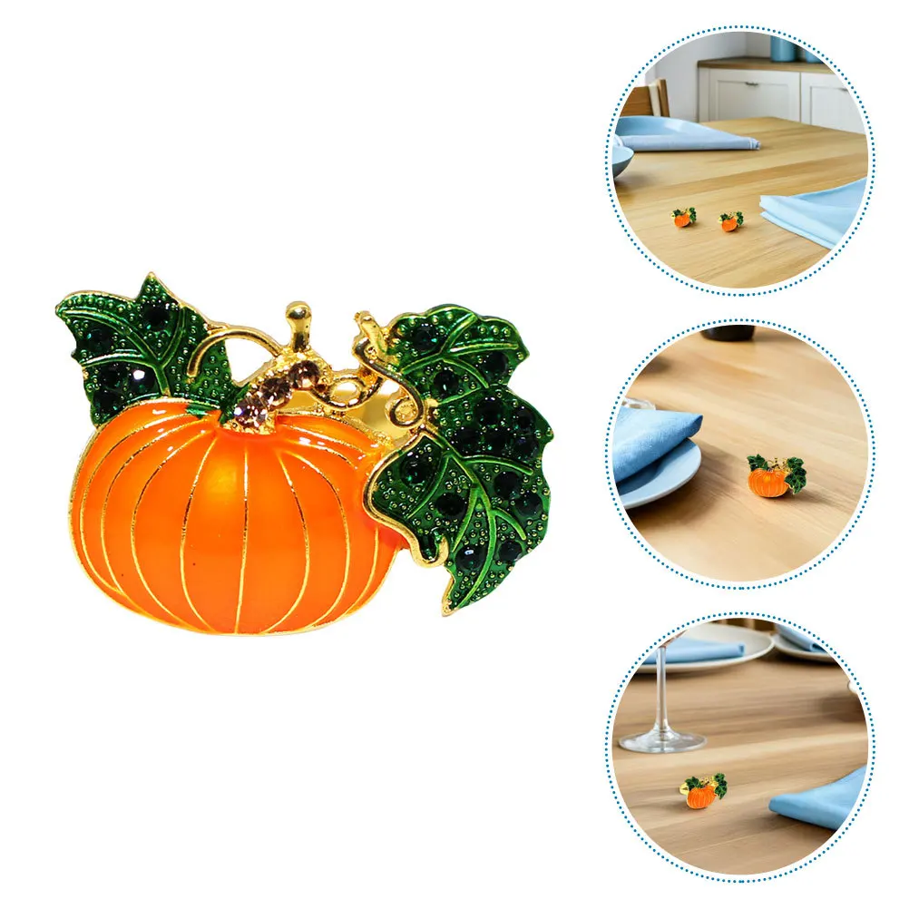 

4Pcs Fall Decorative Pumpkin Napkin Rings Thanksgiving Table Holder Party Dinner Buckles Rhinestone Pumpkin Napkin Rings