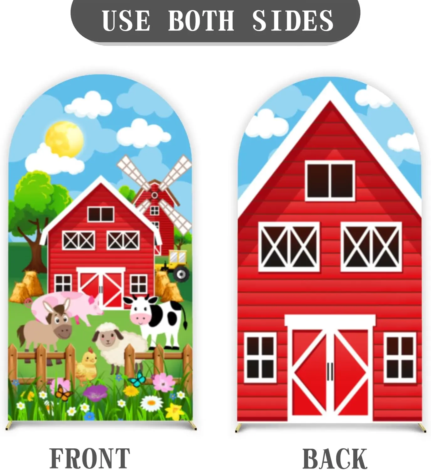 Farm Animals Arch Backdrop Cover Custom 2-sided Red Barn House Photo Childen Kids Happy Birthday Cake Table Background Props