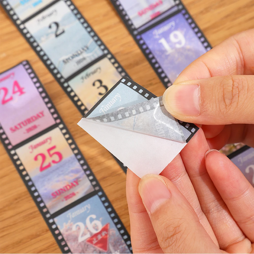 2026 اشي الشريط التقويم خمر فيلم اليومية الدفع الشريط ملصق التقويم 365-يوم صندوق قابل للسحب التعبئة والتغليف ملصقات الجمالية التقويم