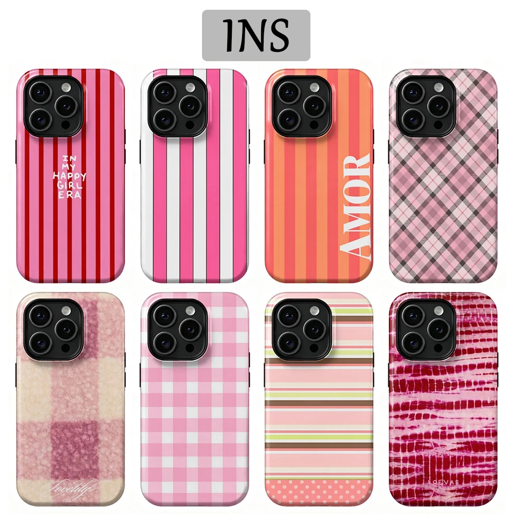 Pink Stripes Phone Case for Samsung Galaxy A56 A36 A26 S26 S25 S24 S23 S20FE Ultra Plus Edge 5G Luxury Double-layer Back Cover