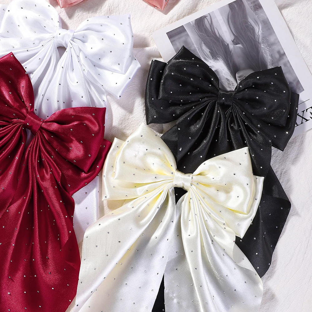 

10 шт., разные цвета, большая атласная заколка для волос со стразами и бантом для женщин, заколка для волос, аксессуары для волос, головные уборы, подарки