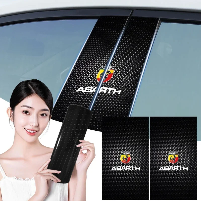 2Pcs PET Car B-Pillar Sticker For Fiat Abarth 500 595 695, Anti-Scratch Central Pillar Decal Auto Exterior Accessories