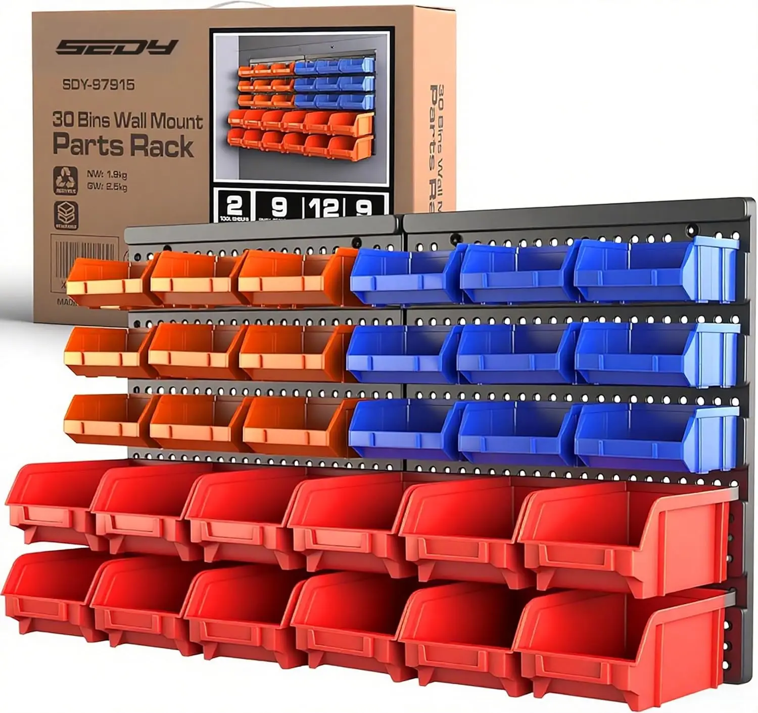 

30-Bin Wall-Mounted Storage Rack System - Heavy-Duty Garage Tool Organizer for Screws, Nuts, Bolts, Nails, Beads, and Small