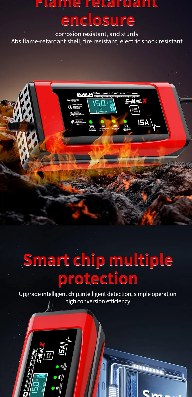 12V 15A Smart Auto Batterie Ladegerät 14,6V 15A Elektrische Motorräder Ladegerät Für Lifepo4 Blei Säure AGM GEL PB Lithium-Batterie Reparatur – Detail 18