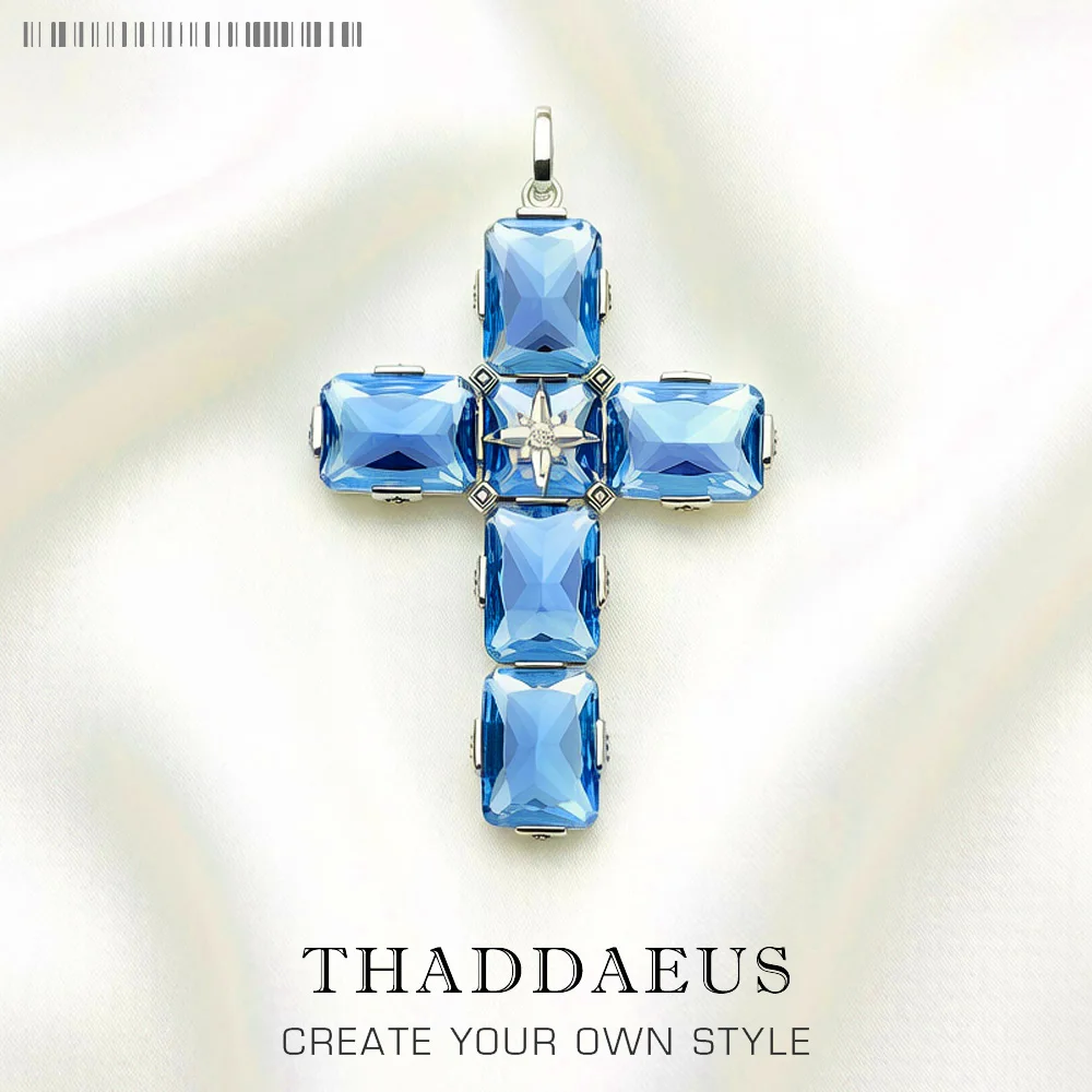 

Blue Cross Talisman Pendant Winter Brand New Fine 925 Sterling Silver Jewelry Europe Vintage Accessories Gift For Women Men