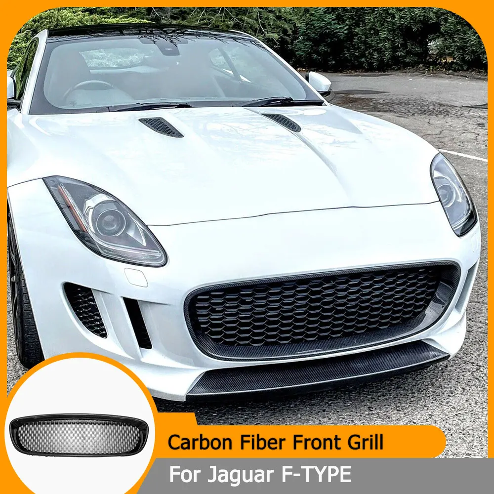 

Car Front Grill Bumper Mesh Grille For Jaguar F-TYPE R S Coupe 2-Door 2013-2016 Carbon Fiber Air Vents Cover Trim