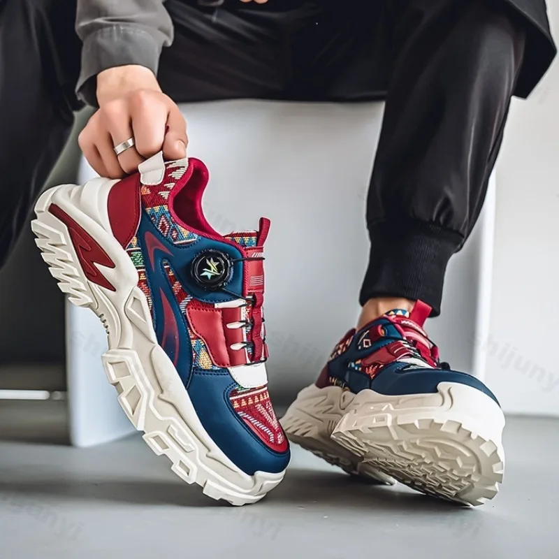 

Men's Casual Sports Shoes 2025 Spring New Rotating Button Thick Soled Fashion Trend Shoes Comfortable Non slip Chunky sneakers