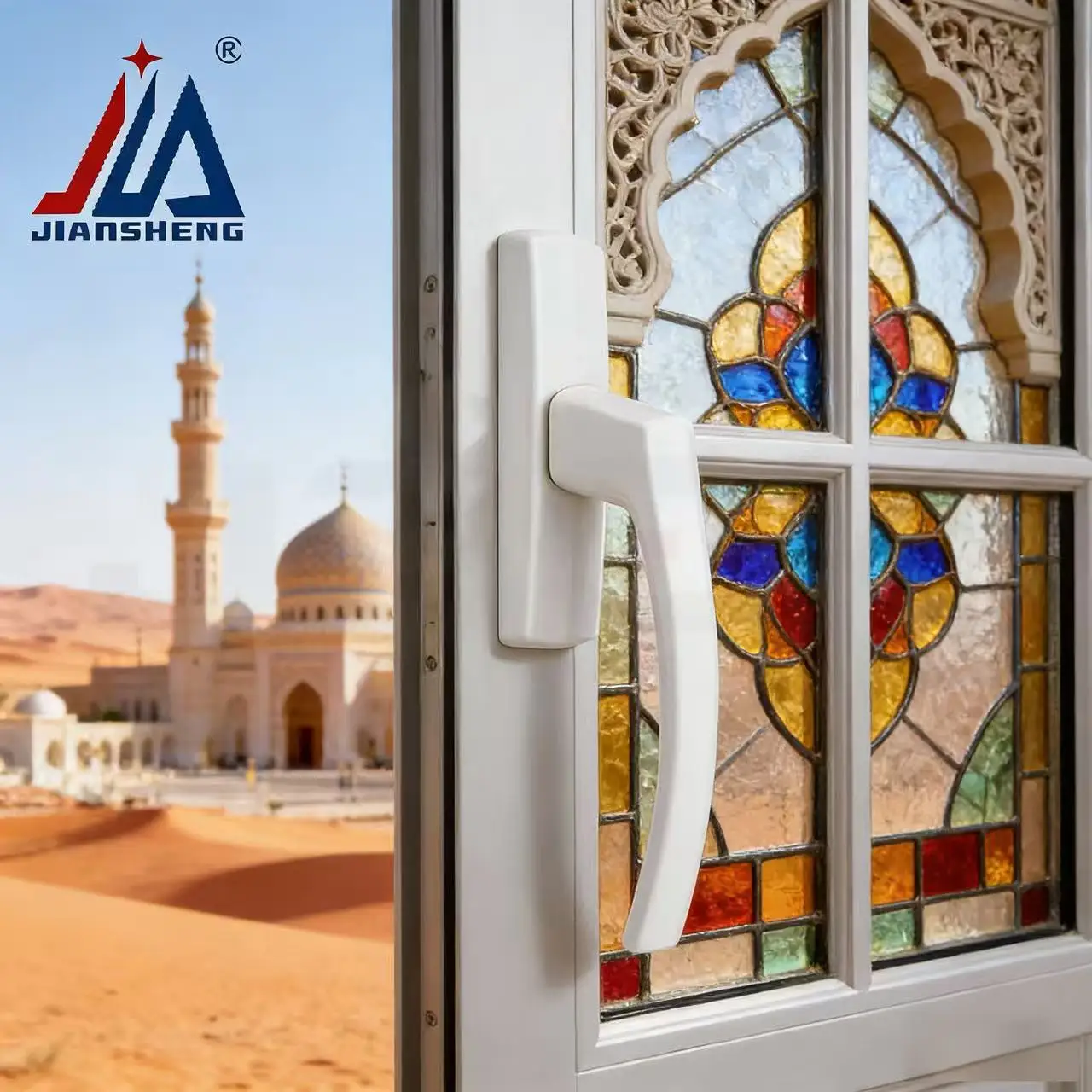 

JianSheng Premium Tilt Turn Window Handle Thermal Break Aluminum Door Handle German Style 3D Curved Design for Home Improvement