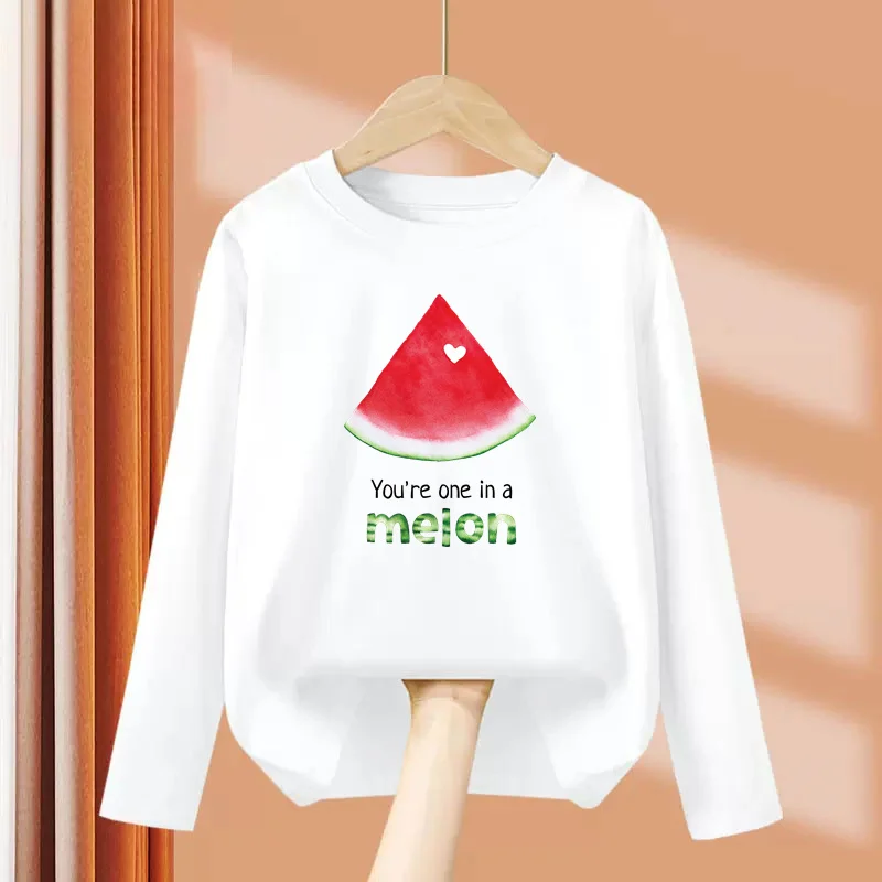 3-13 Jahre alte Mädchen Herbst T-Shirt Wassermelone Avocado Muster Tops Frucht druck Kleidung lang ärmel ige Baumwolle T-Shirts