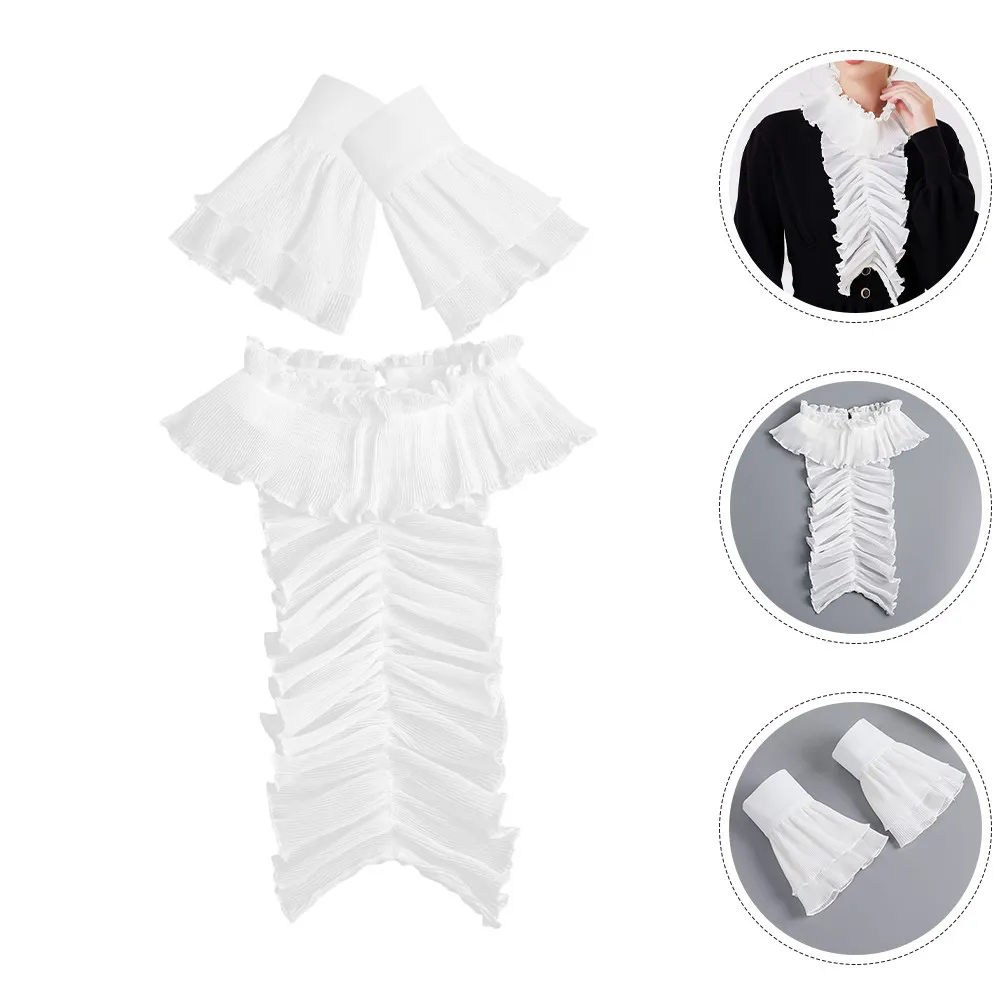 

Комплект из 2 предметов: французский плиссированный кружевной воротник и манжеты на запястья, винтажный воротник-стойка с рюшами, элегантный съемный аксессуар для свадебного костюма