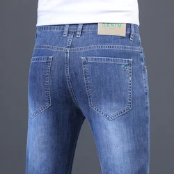 Men's High-quality Brand Denim Pants 2024 Spring Summer New Style Pocket Print Business Fashion Blue Stretch Straight Jeans