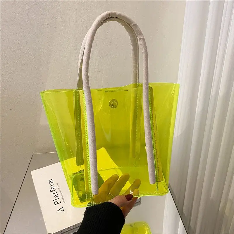 2023 New Fashion Bag Fashion Laser Jelly Bag Shoulder Bag Casual Street Large Capacity Transparent Love Handbag for Women Design