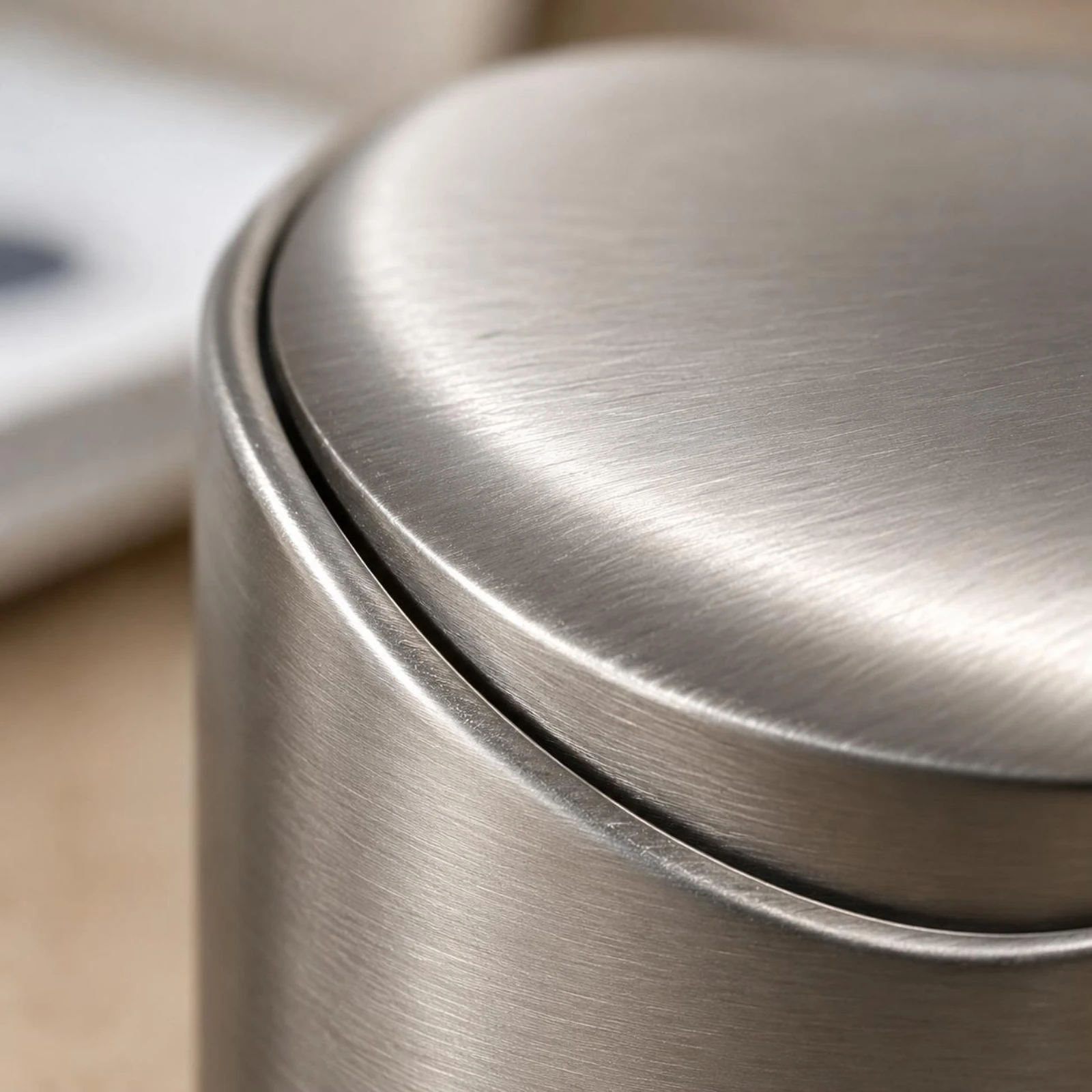 Brushed Steel Trash Can Compact Desktop Bin Wastebasket Easy to Clean