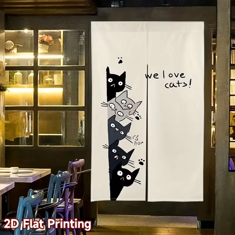 VIKAMA Cute Cartoon Cat Half-Door Curtain, Simple and Adorable Pet Room Divider, Dust-Proof Home Decor Curtain