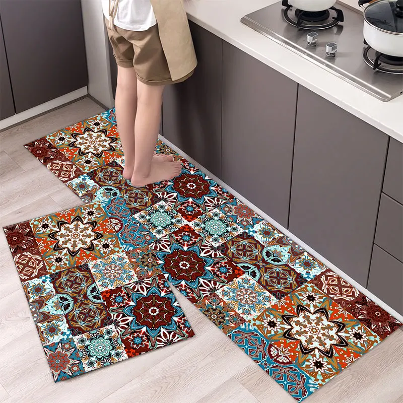 Alfombrilla de estilo étnico bohemio para cocina, alfombra antideslizante para pasillo, entrada, balcón y puerta