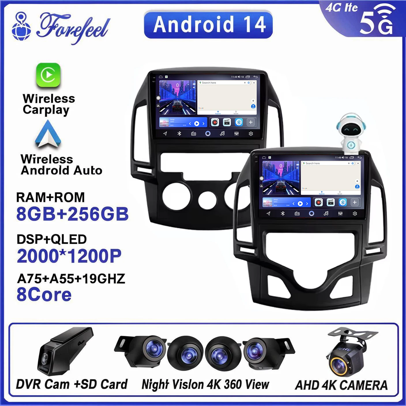 

Android 14 For Hyundai i30 1 FD 2007-2012 Autoradio Stereo Multimedia Car Head Unit Player GPS Navigation DVD NO 2DIN Carplay