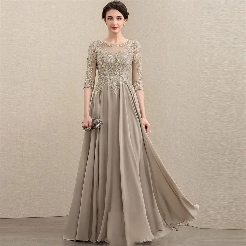 Klassische Spitze Mutter der Braut Kleider Chiffon halbe Ärmel Juwel Mutter Kleid appliziert Spitze Kleider Kleider